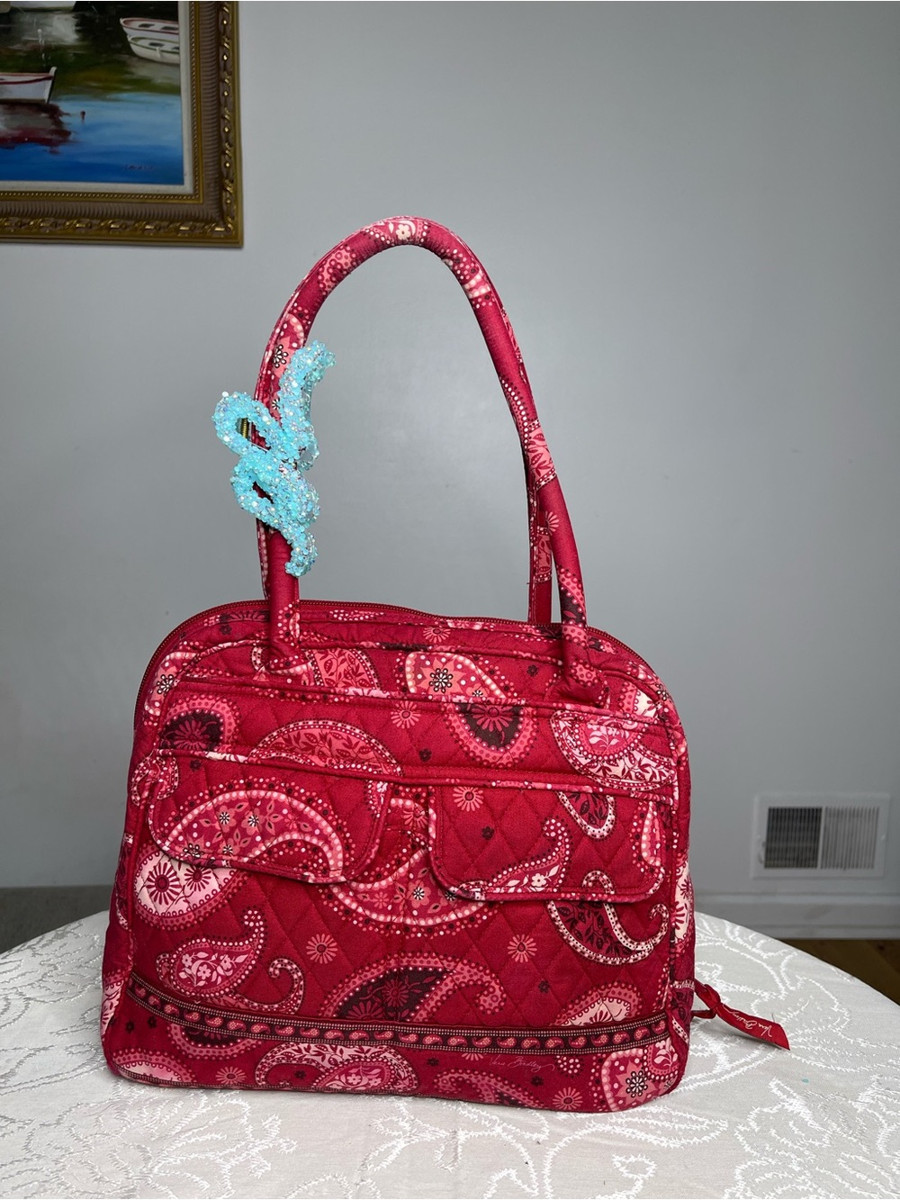 Vintage Vera Bradley Mesa Red Paisley Bowler Handbag Purse